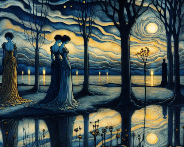 Twilight Landscape with Figures by a Calm Lake