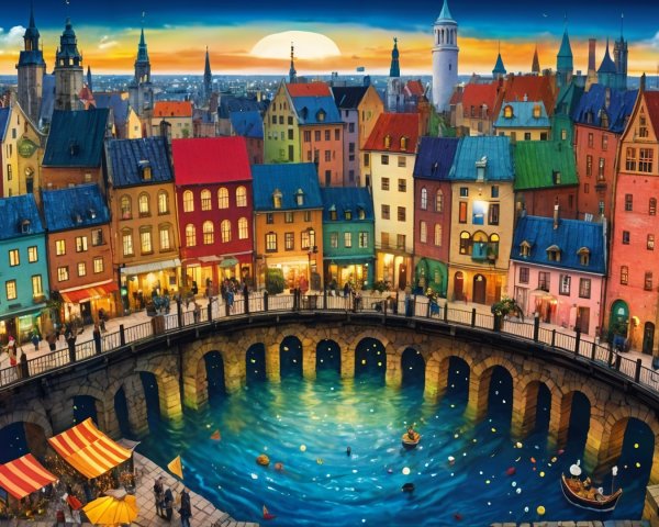 Vibrant Waterfront Village with Colorful Buildings