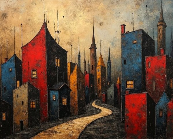 Vibrant Street Scene with Colorful Unique Houses