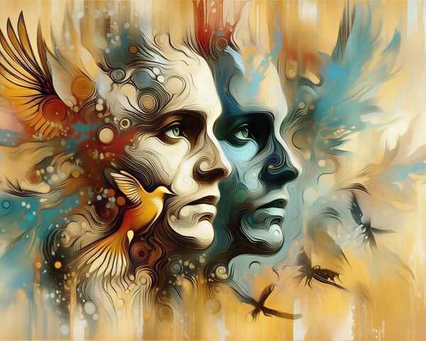 Abstract Artwork of Merging Human Faces and Colors