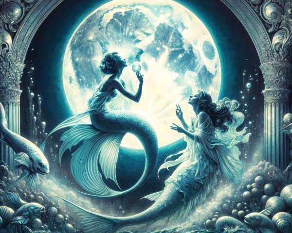 Mystical Underwater Scene with Ethereal Mermaids