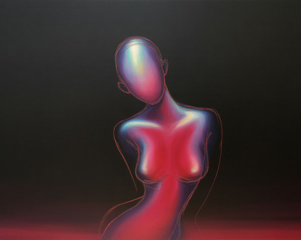 Stylized Figure with Vibrant Colors and Dark Background