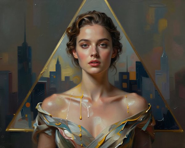 Realistic painting of a young woman in elegant gown