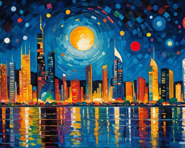 Vibrant Night Skyline with Colorful Skyscrapers