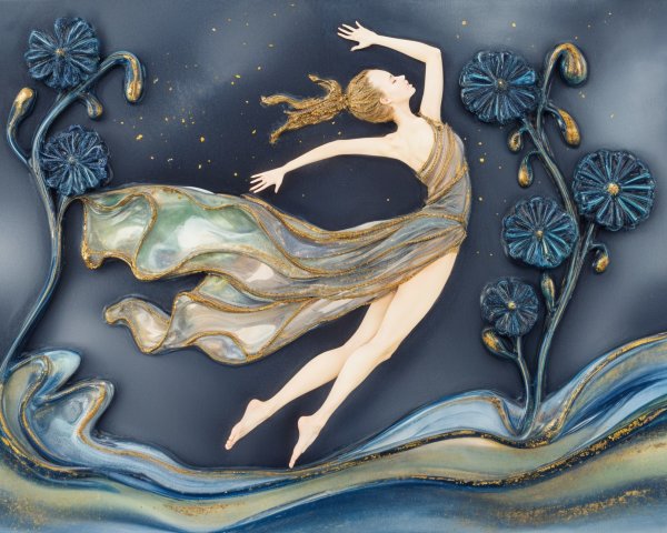 Graceful Woman in Mid-Leap with Starry Background