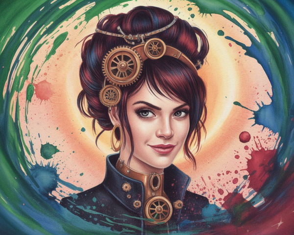 Steampunk Portrait of a Woman with Gears and Colors