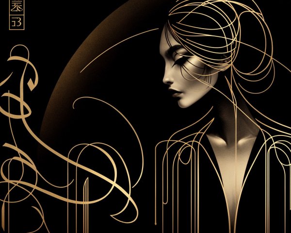 Elegant Profile Artwork with Flowing Lines and Gold Accents