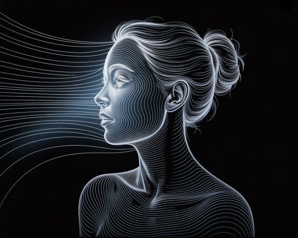 Elegant Profile of a Woman in White Lines on Black Background