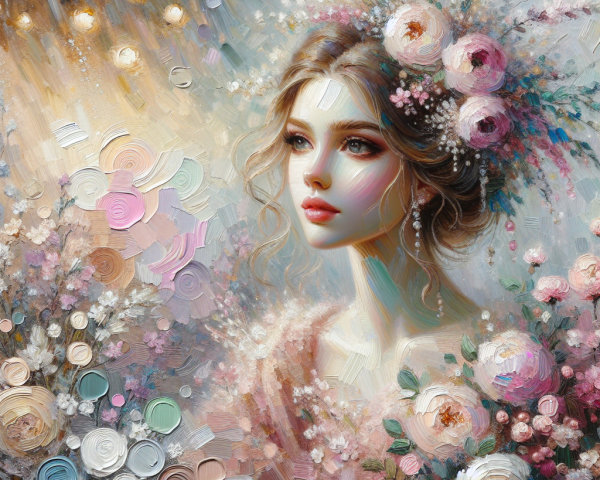 Portrait of a Young Woman Amidst Delicate Flowers