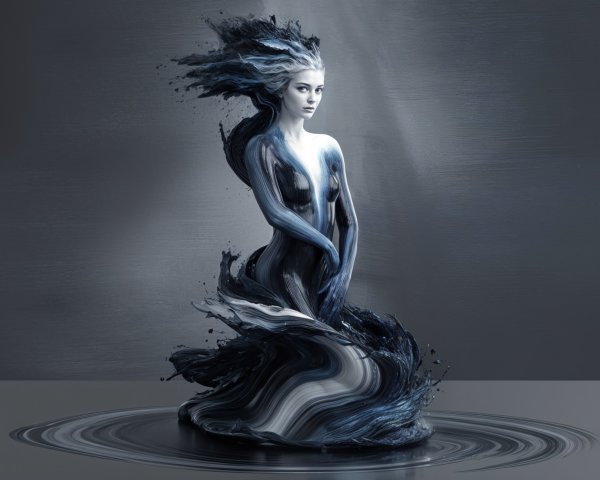 Sculpture of Female Figure in Blue and Black Paint