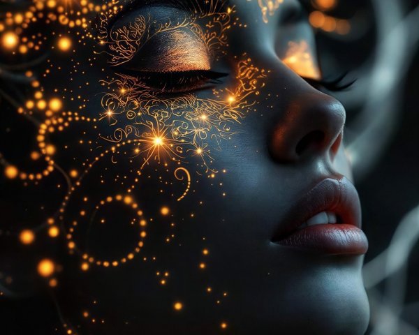 Magical Portrait of a Woman with Golden Patterns