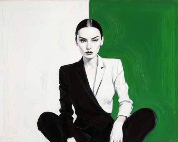 Portrait of a Woman in Dual-Colored Suit