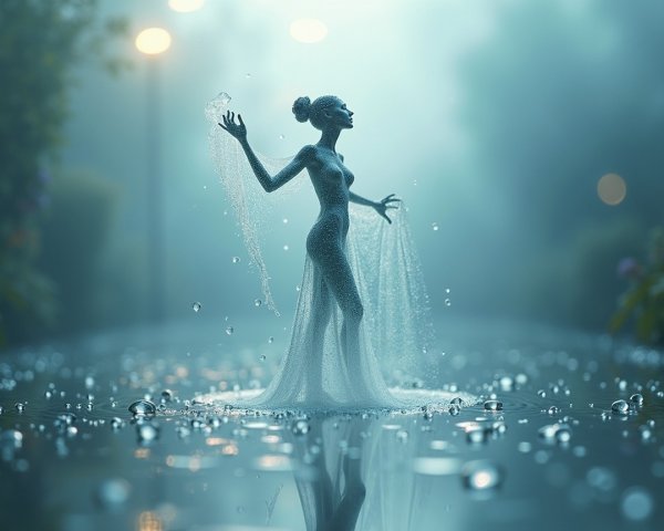 Ethereal Water Nymph in a Misty Pool Scene