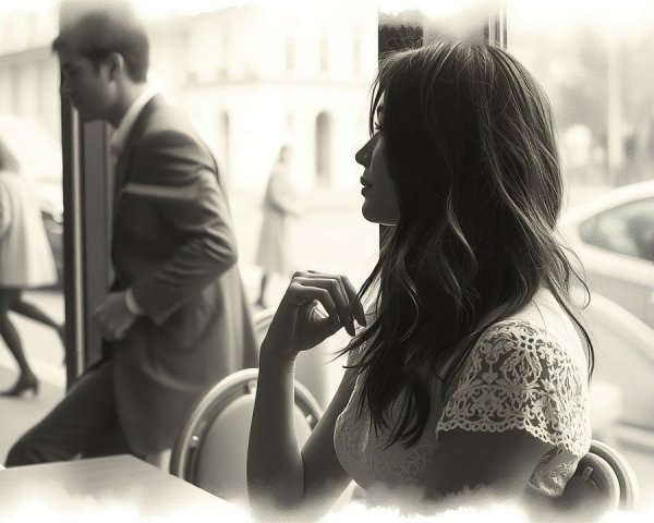 Contemplative Moment in a Softly Lit Café Setting