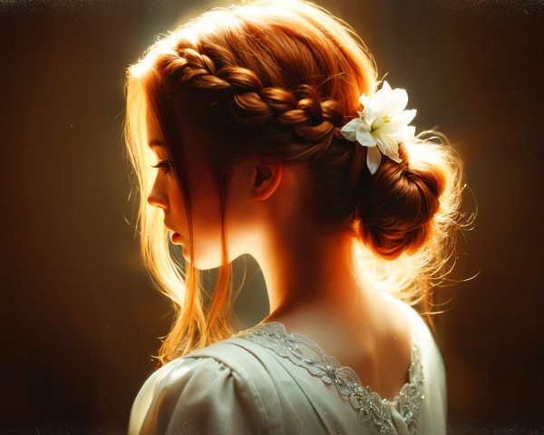 Profile of a Woman with Red Hair and White Flower
