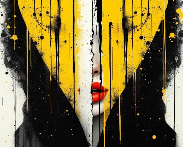 Abstract Heart and Lips Artwork with Bold Colors