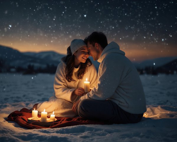 Cozy Winter Scene of a Couple in the Snow