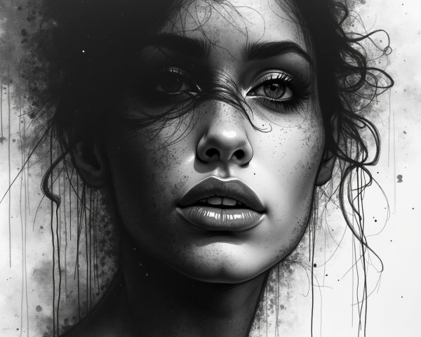 Portrait of a Woman with Textured Curls and Freckles