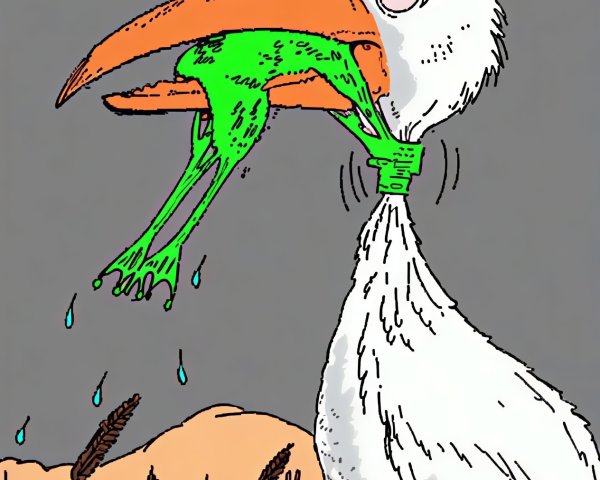 Cartoon Bird and Frog in a Wetland Scene