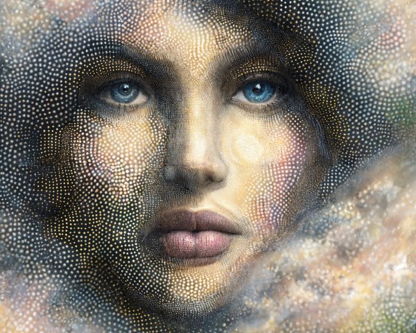 Portrait of a Woman with Blue Eyes and Textured Face