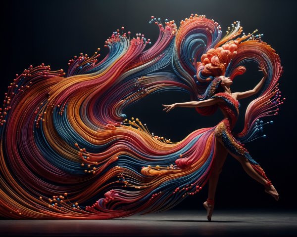 Dancer in Elegant Pose with Colorful Hair and Dark Backdrop