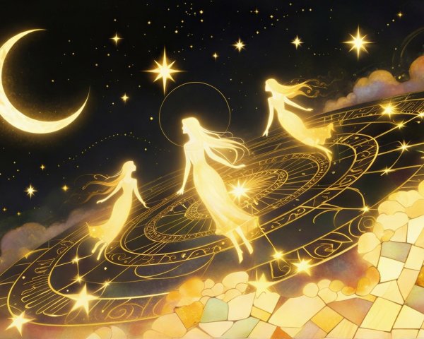 Ethereal Figures Dancing in a Cosmic Landscape