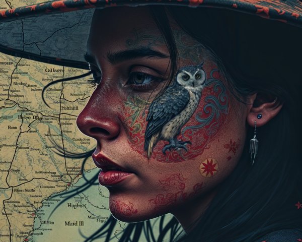 Young Woman with Floral Hat and Body Art Portrait