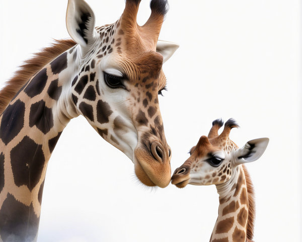 Mother Giraffe and Calf in Gentle Interaction