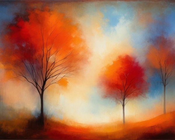 Serene Autumn Landscape with Silhouetted Trees