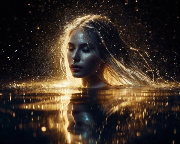 Serene portrait of a young woman in dark water