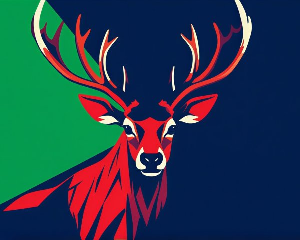 Stylized Deer with Antlers in Vibrant Colors and Geometry