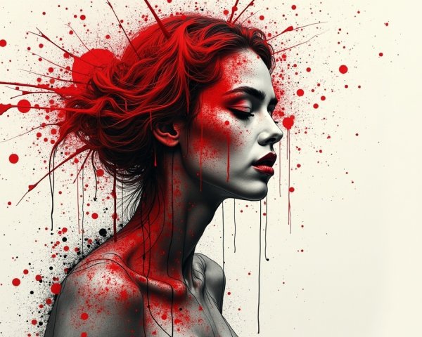 Portrait of a Woman in Profile with Red Abstract Art