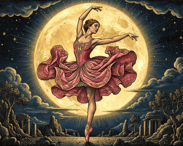 Digital Woodcut Style Ballet Dancer Illustration