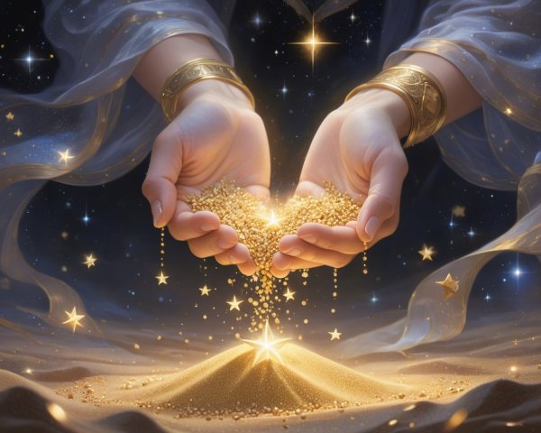 Celestial Scene with Golden Grains and Stars