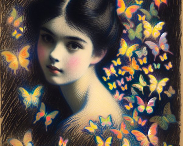 Portrait of a Young Girl Surrounded by Butterflies