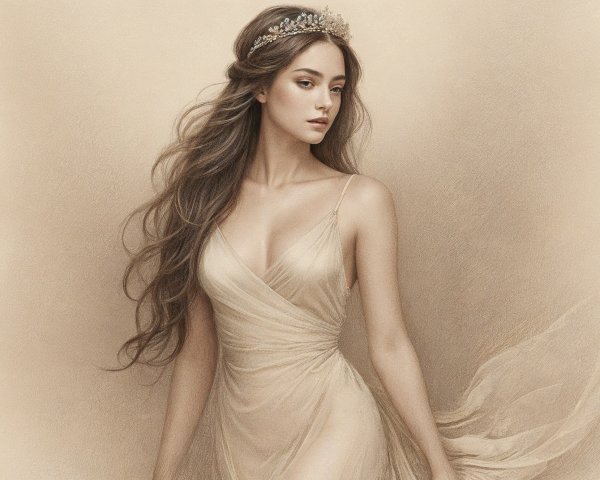 Full-body portrait of a young woman in a slip dress