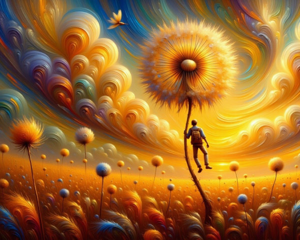 Whimsical Landscape with Colorful Flowers and Skies