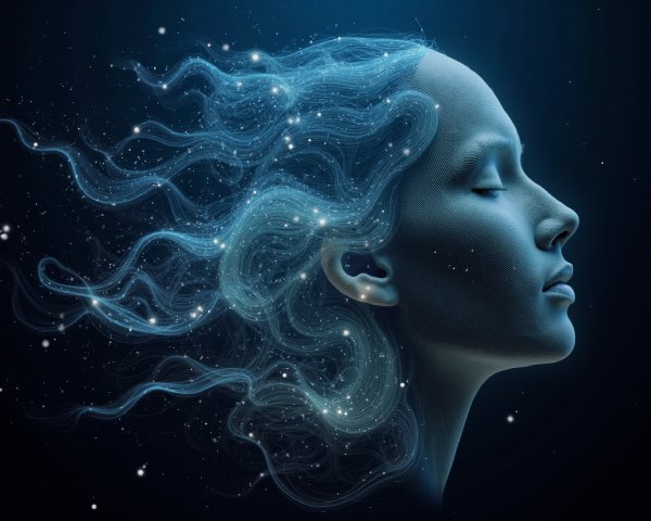 Ethereal Female Profile with Luminous Hair and Glow