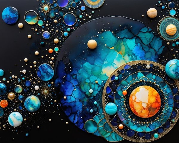 Abstract Cosmic Scene with Vibrant Colors and Patterns