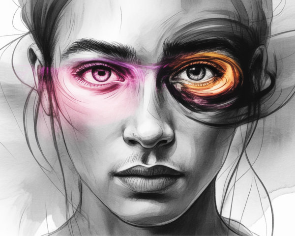 Portrait of a female face with vibrant color blend