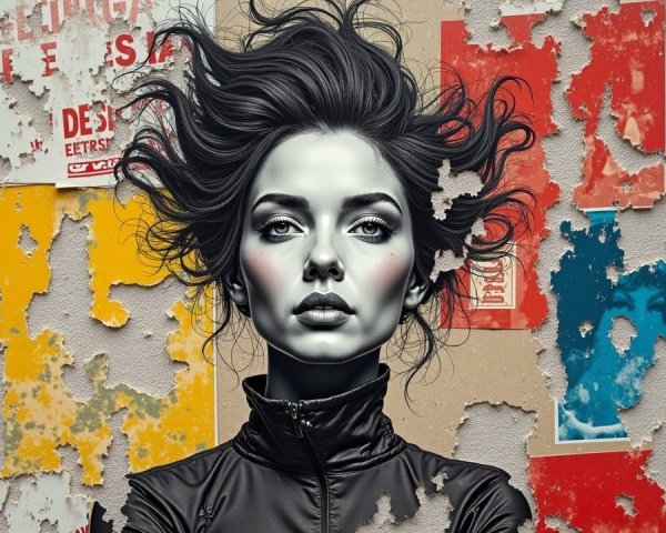 Portrait of a woman with wild hair and colorful backdrop