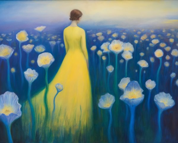 Contemplative Figure in Vibrant Flower Field