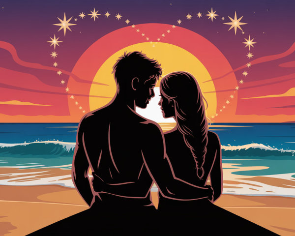 Romantic Couple Silhouette at Vibrant Ocean Sunset