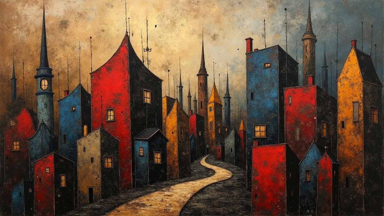 Vibrant Street Scene with Colorful Unique Houses