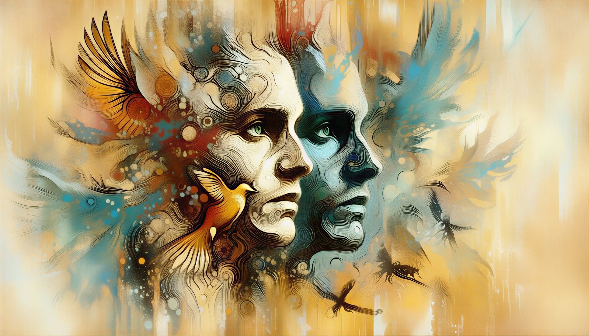 Abstract Artwork of Merging Human Faces and Colors