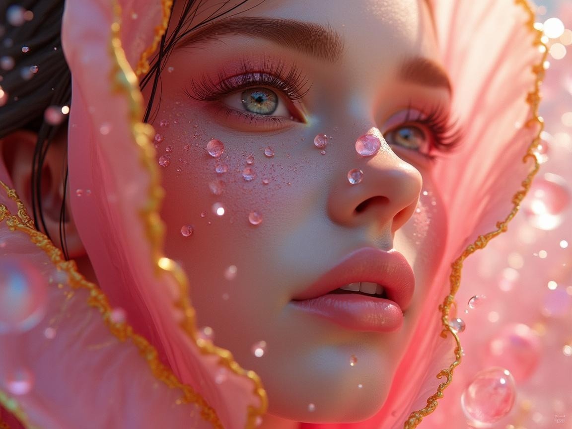Close-up of a Young Woman in Soft Pink Fabric
