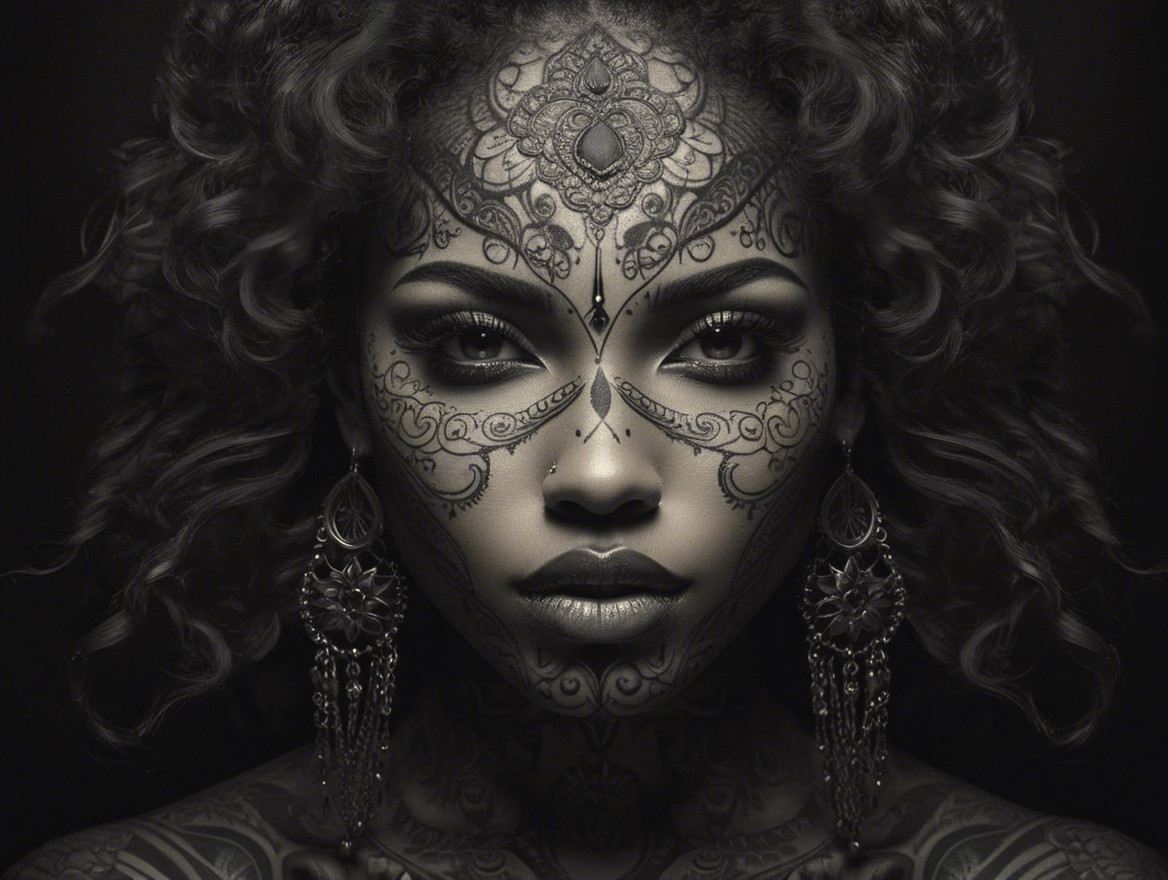 Portrait of a Woman with Intricate Facial Tattoos