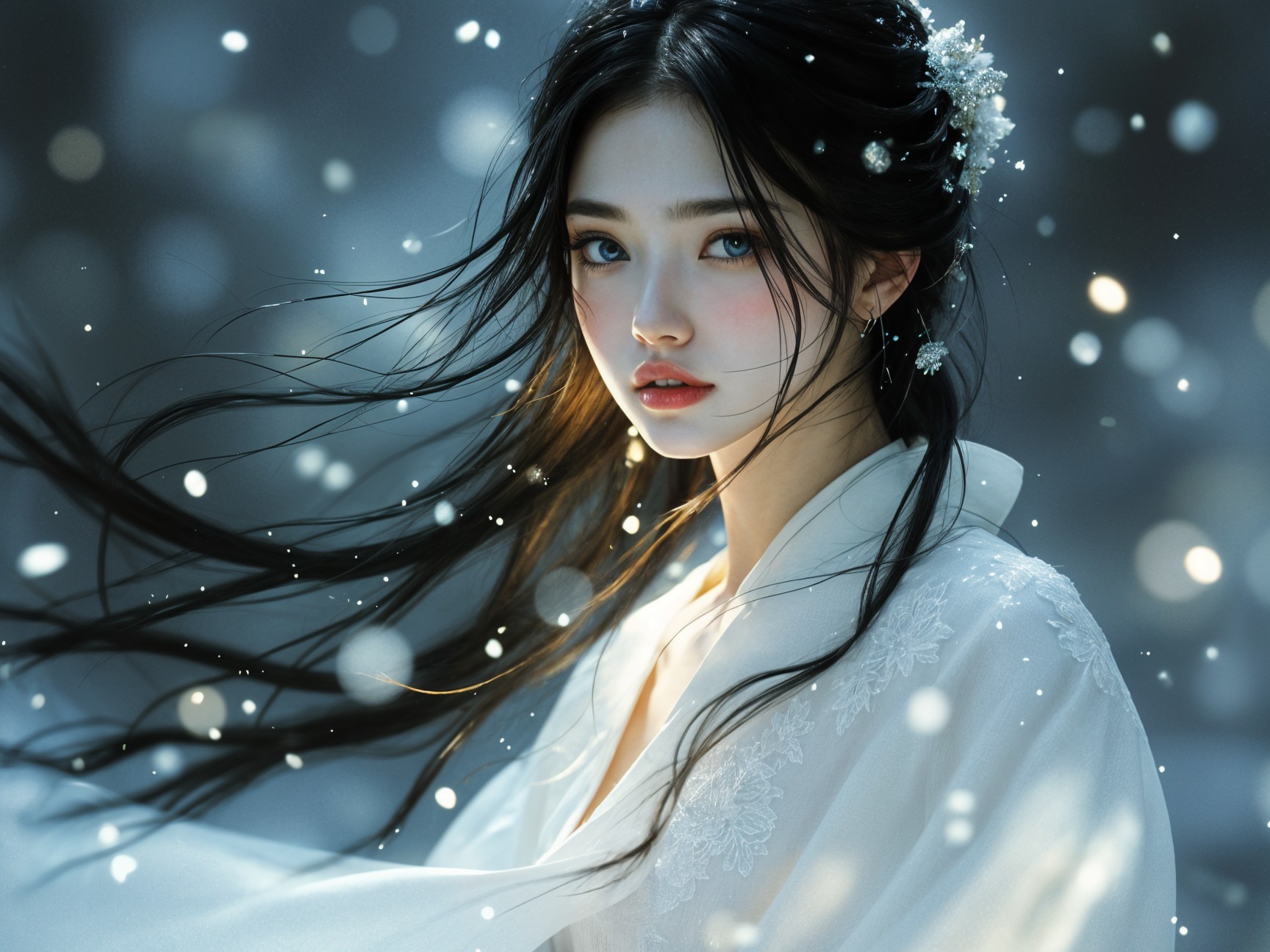 Korean Woman in Hanbok with Floral Embellishments