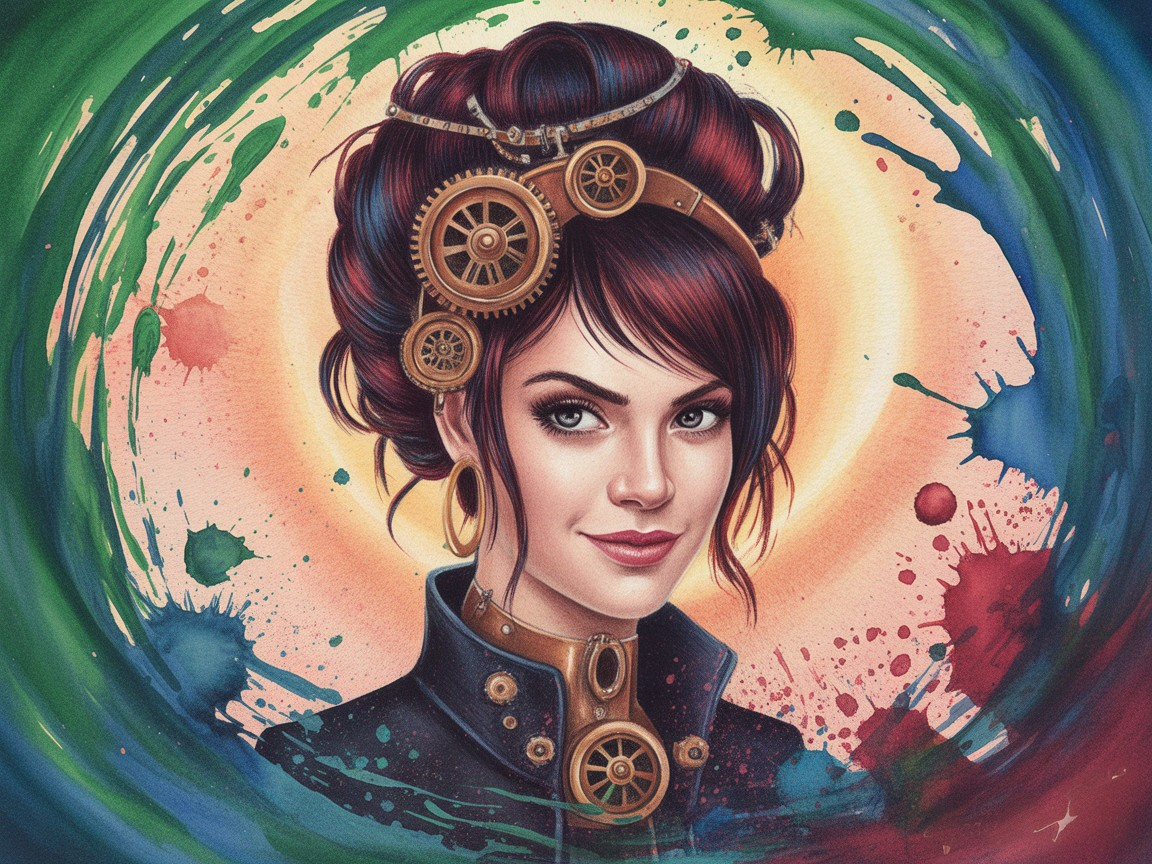 Steampunk Portrait of a Woman with Gears and Colors