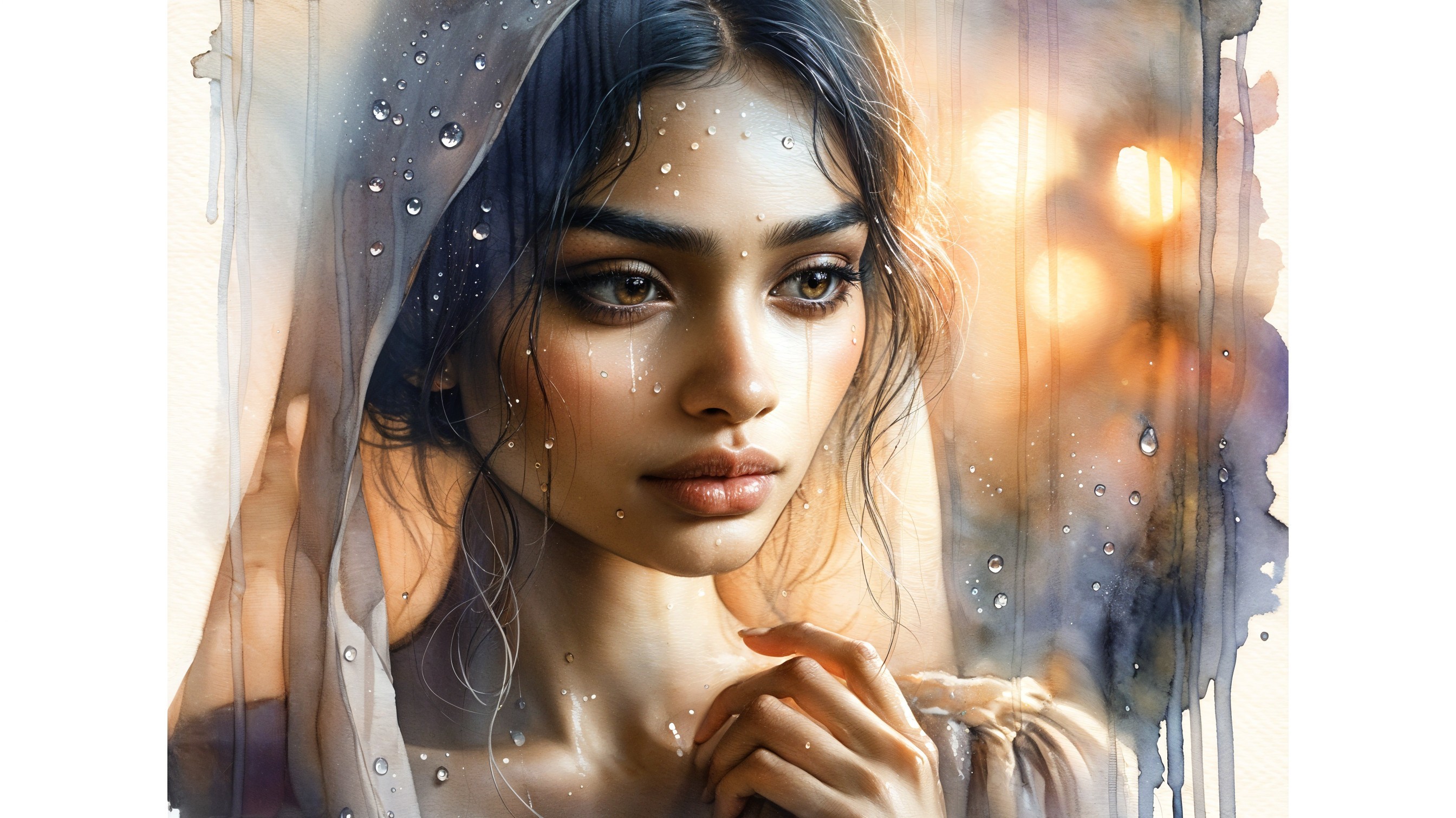 Portrait of a Young Woman with Sheer Veil and Emotion